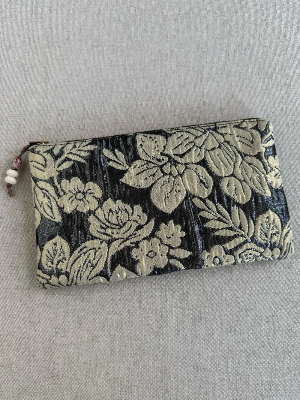 Anthropologie Metallic Floral Embossed Zip Pouch | Cosmetic & Travel Bag